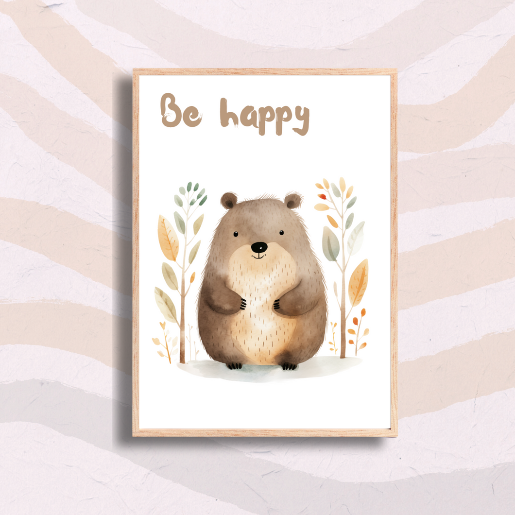 Wombat Be Happy Nursery Print
